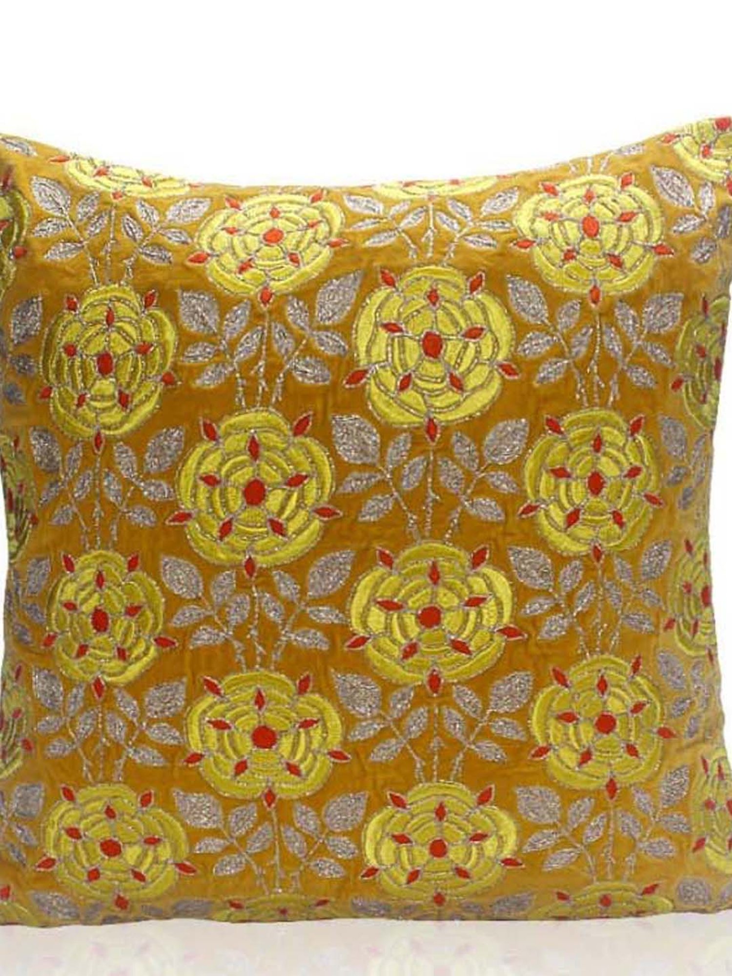 Home4U Aboli Yellow Cotton Velvet Cushion Cover - Set of 1