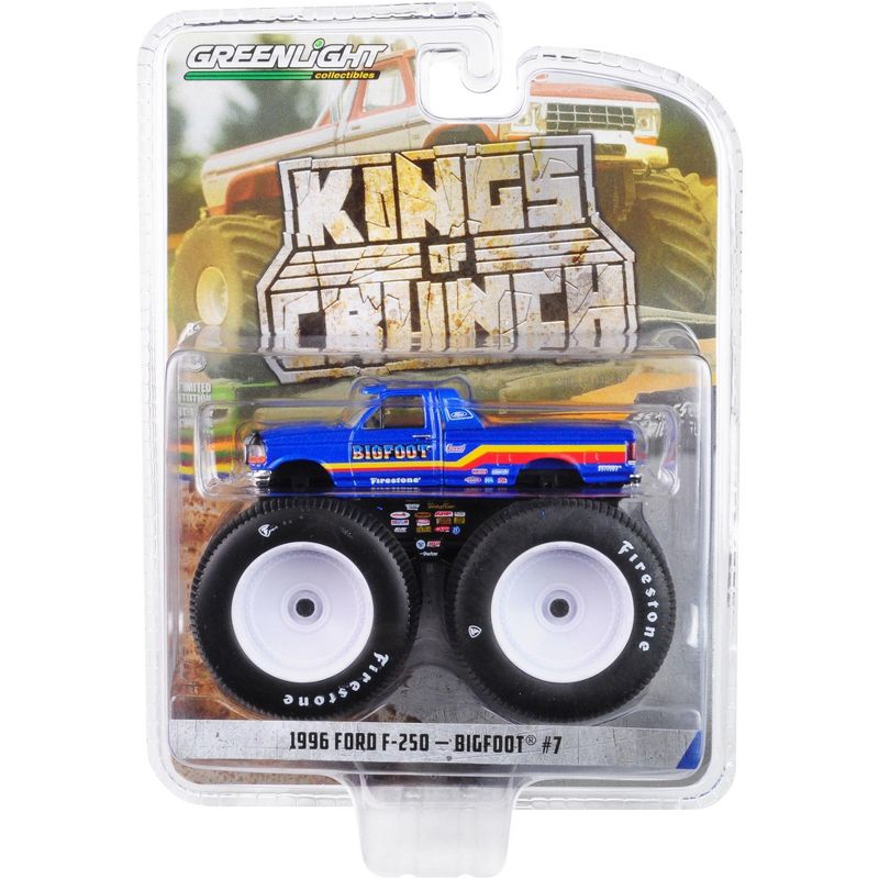 1996 Ford F-250 Monster Truck "Bigfoot #7" Metallic Blue with Stripes 1/64 Diecast Model Car by Greenlight
