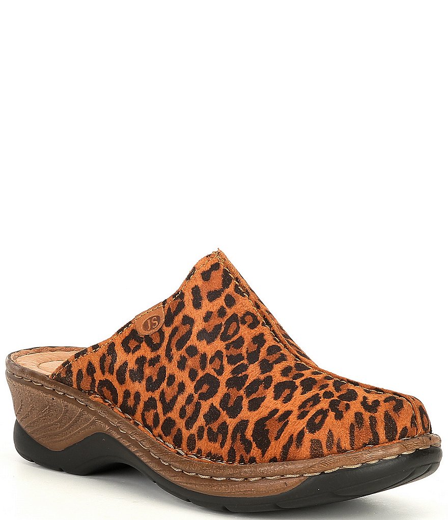 Josef Seibel Cat 51 Leopard Leather Clogs