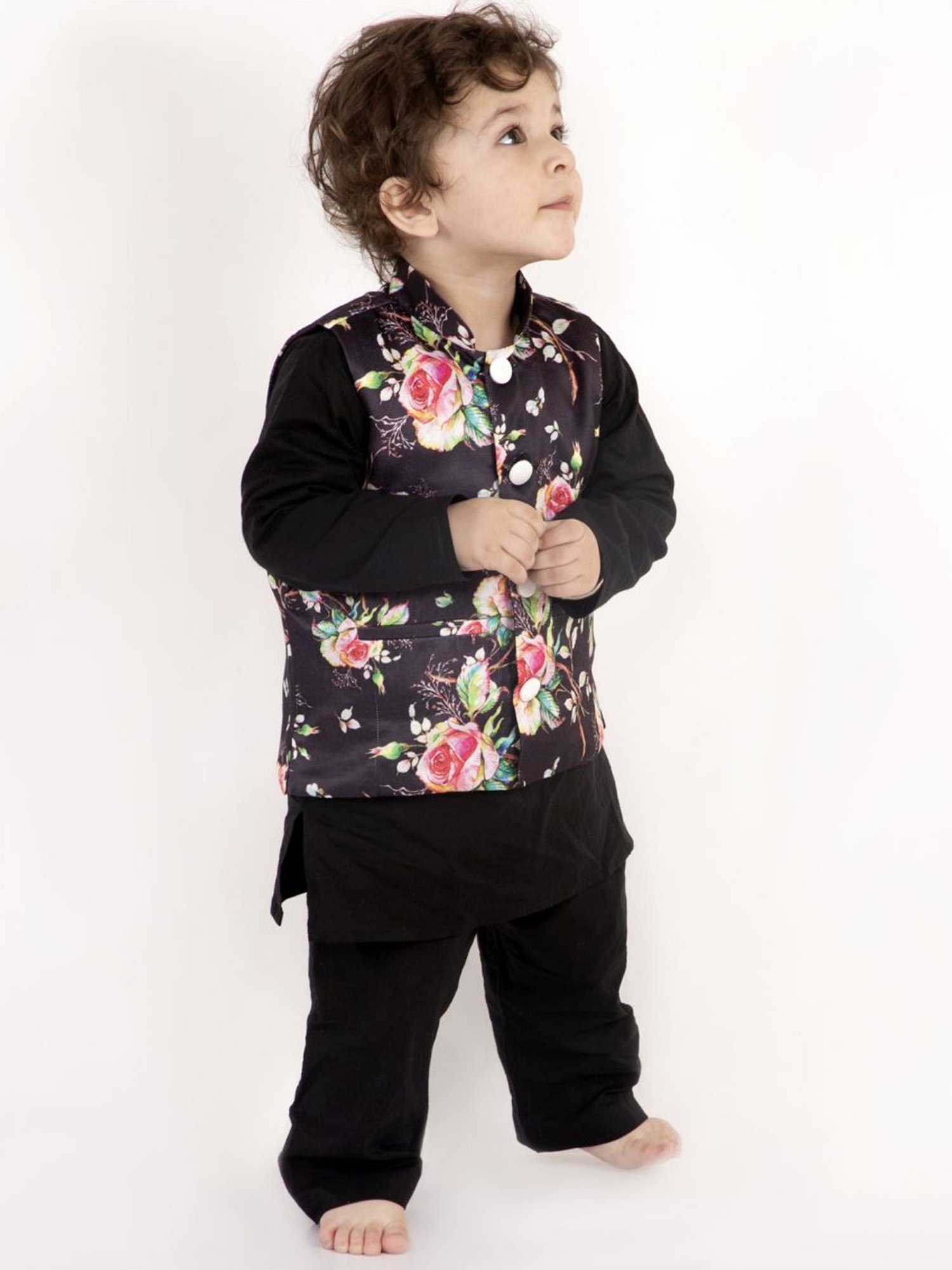 Little Bansi Kids Black Cotton Printed Kurta Set
