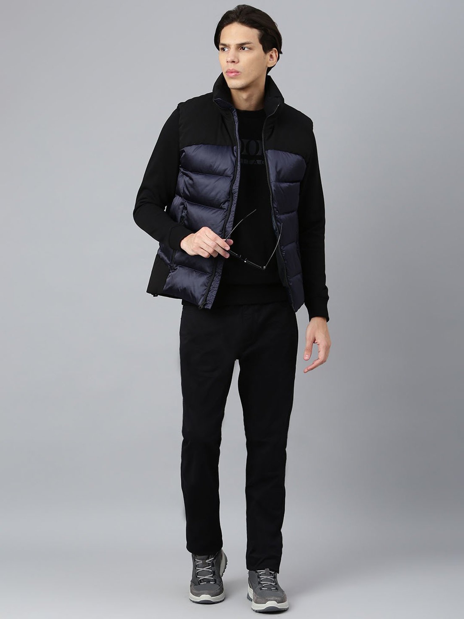 Woods Black & Navy Regular Fit Quilted Jacket
