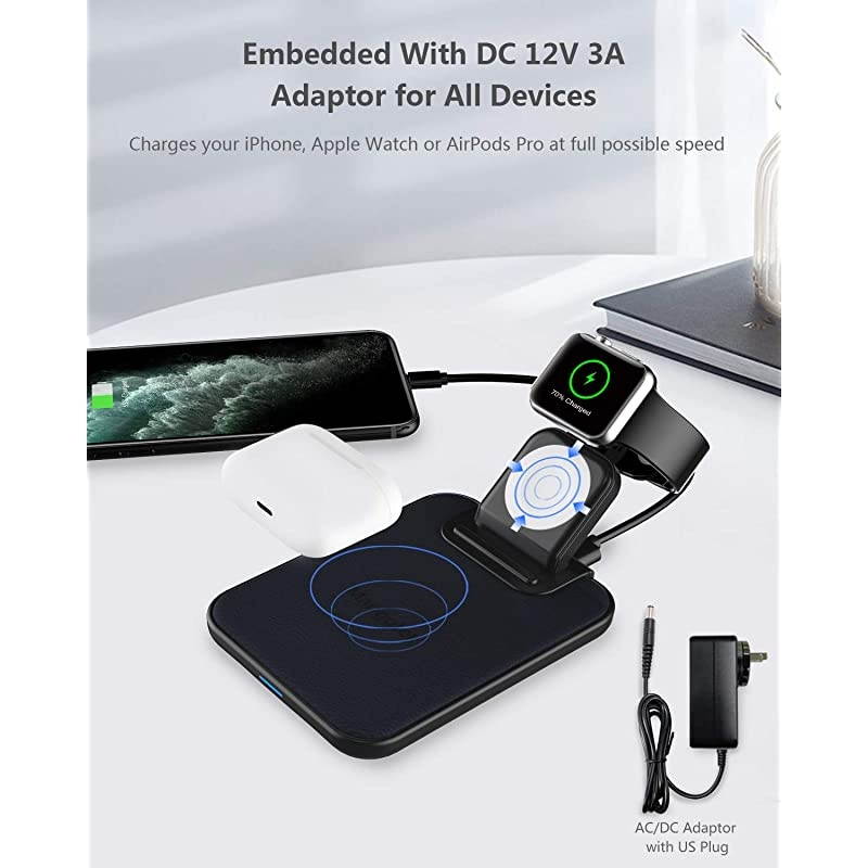 3 in 1 Wireless Charger iPhone Apple Charging Station MFi Certified Wireless Charging Pad Qi Fast Chargers Stand Dock for iPhone 111211 ProSE 2020XS MaxXRX88PlusiWatchAirpods