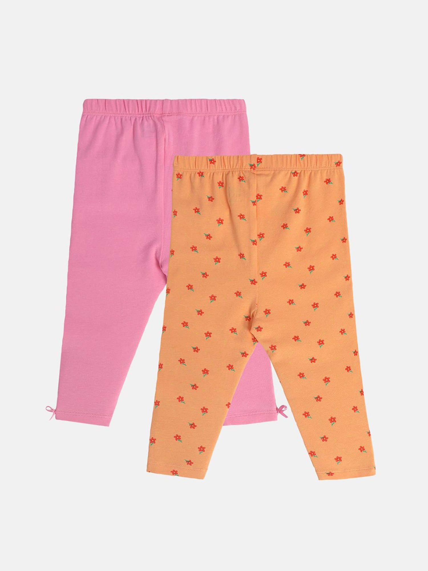MINIKLUB Girls Orange & Pink Printed Leggings (Pack Of 2)