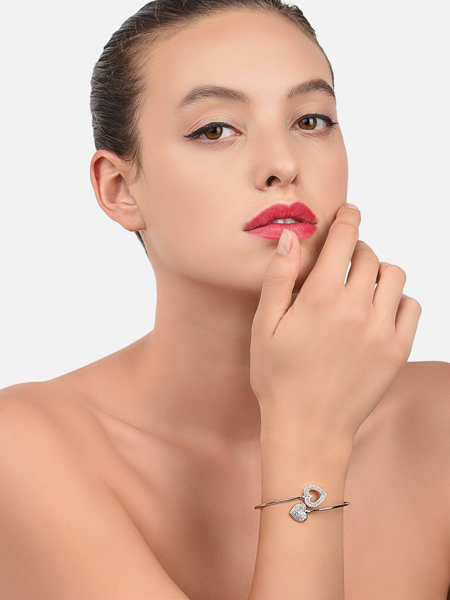 Zaveri Pearls Combo of 2 Rose Gold Cubic Zirconia Brass Bangle Style Kada-ZPFK10376