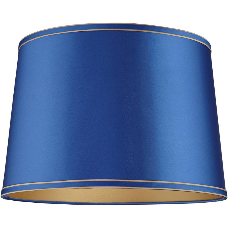 Springcrest Blue Medium Drum Lamp Shade with Gold Trim 14" Top x 16" Bottom x 11" High (Spider) Replacement with Harp and Finial