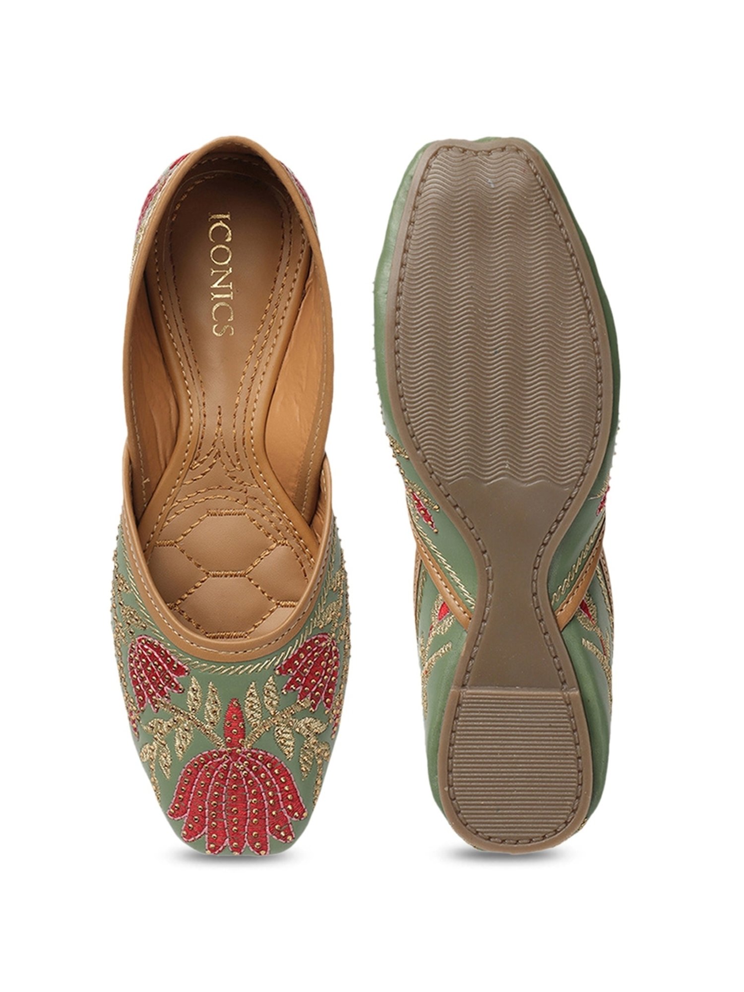 Iconics Women's Olive Ethnic Juttis