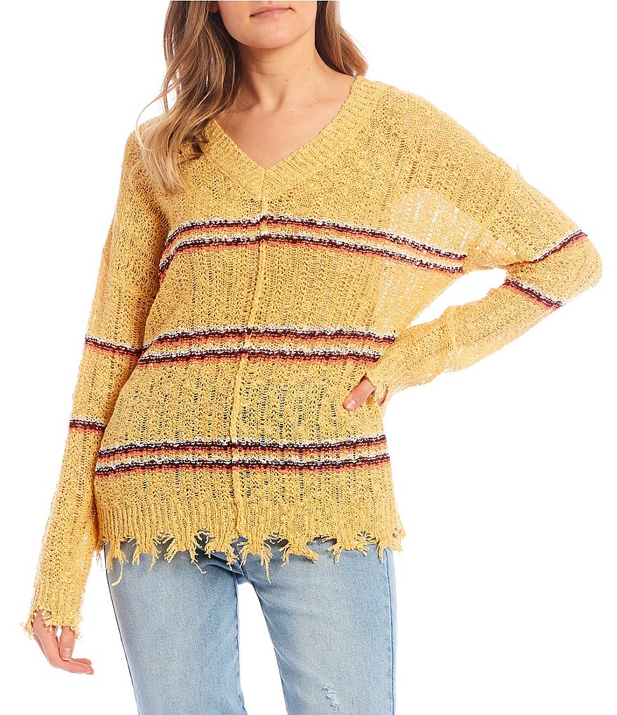 Say What Distressed Stripe Lightweight Sweater