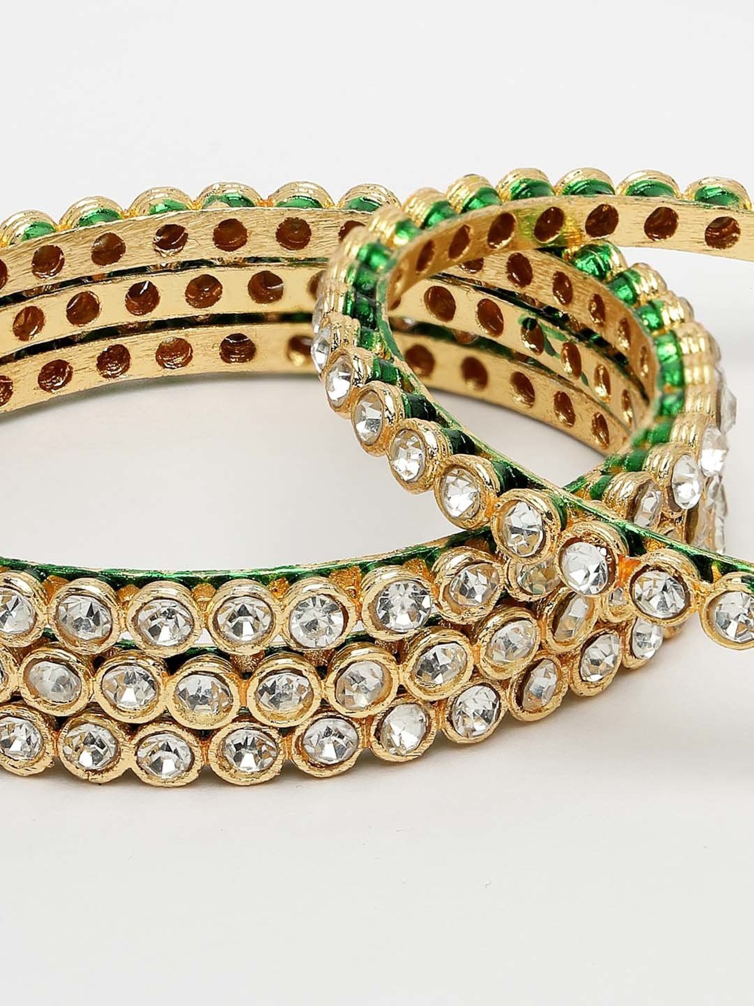 NVR Gold-Plated Kundan-Studded Traditional Bangles for Women - Set of 4