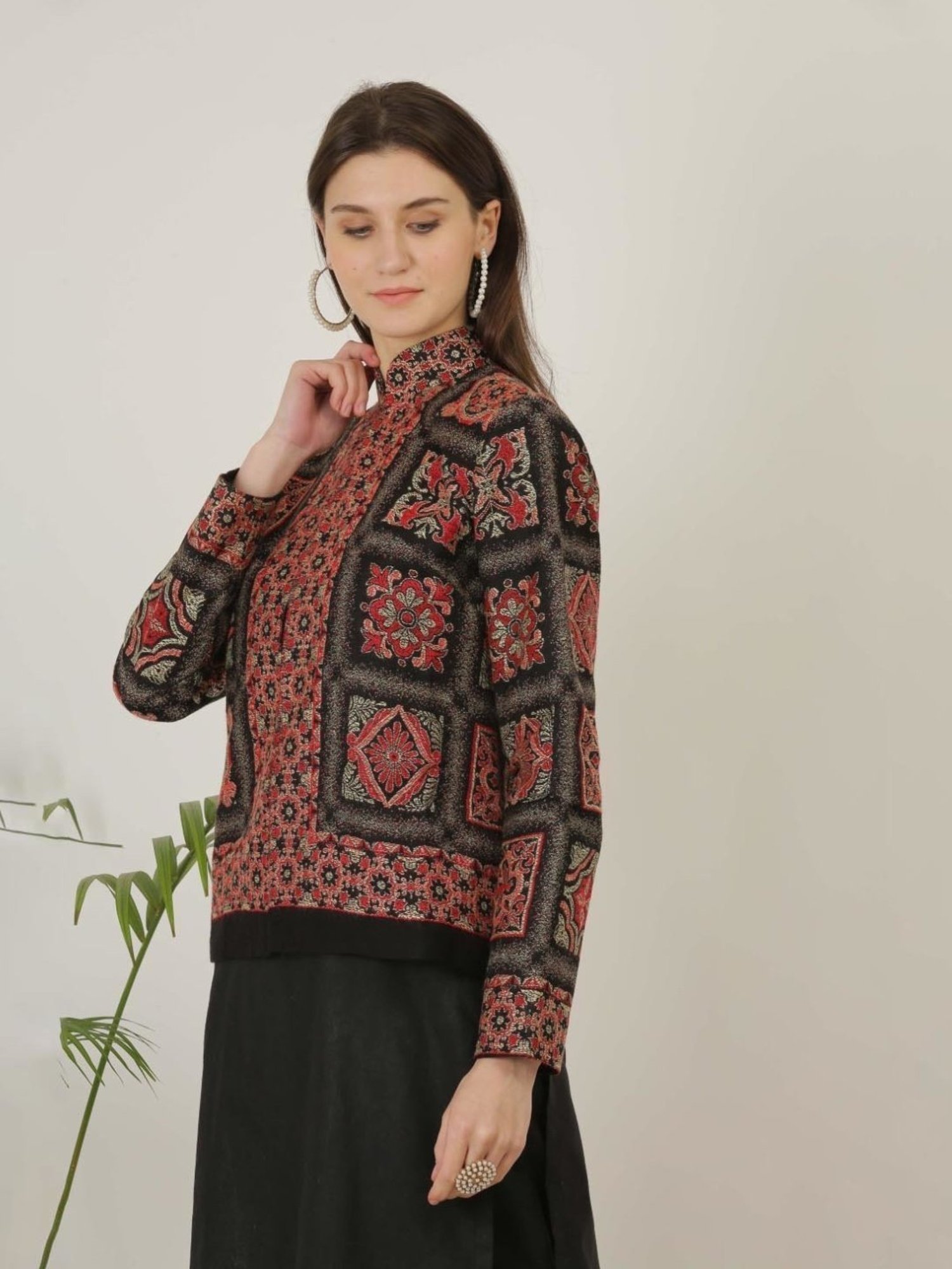 Kaanchie Nanggia Black Wool Self Design Jacket