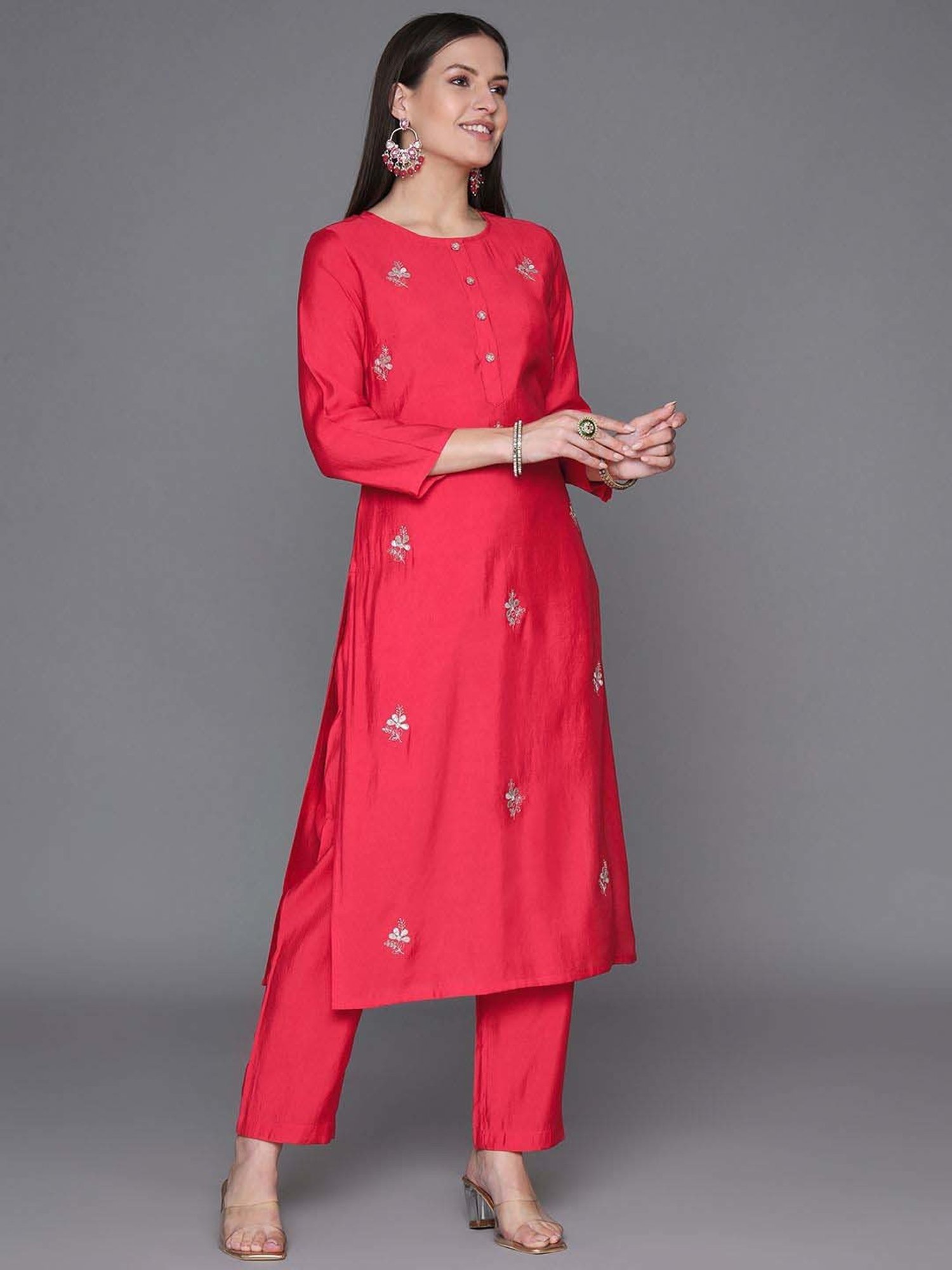 Heeposh Pink Embroidered Kurta Pant Set With Dupatta