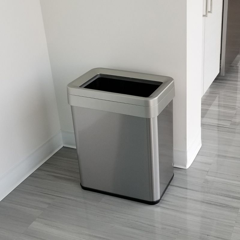 iTouchless Open Top Trash Can with Dual AbsorbX Odor Filters 16 Gallon Silver Stainless Steel