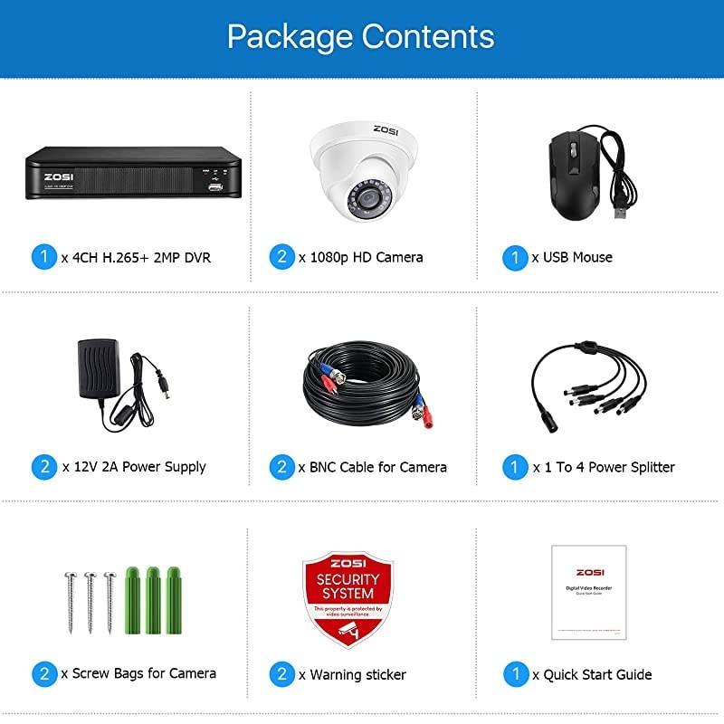 H.265+ Full 1080p Home Security Camera System,5MP Lite CCTV DVR Recorder 4 Channel and 4 x 2MP 1080P Weatherproof Surveillance Dome Camera Outdoor Indoor with 80ft Night Vision (No Hard Drive)