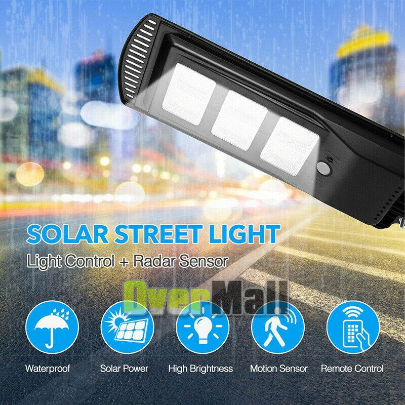 990000LM Solar LED Street Light Commercial IP67 Area Security PIR Road Lamp+Pole