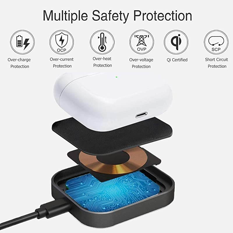 Wireless Charger,  Aluminum Wireless Charging Pad, 5W Lightweight Compact Charging Station Compatible with AirPods Pro, AirPods 2, AirPods Wireless Charging Case(Black)