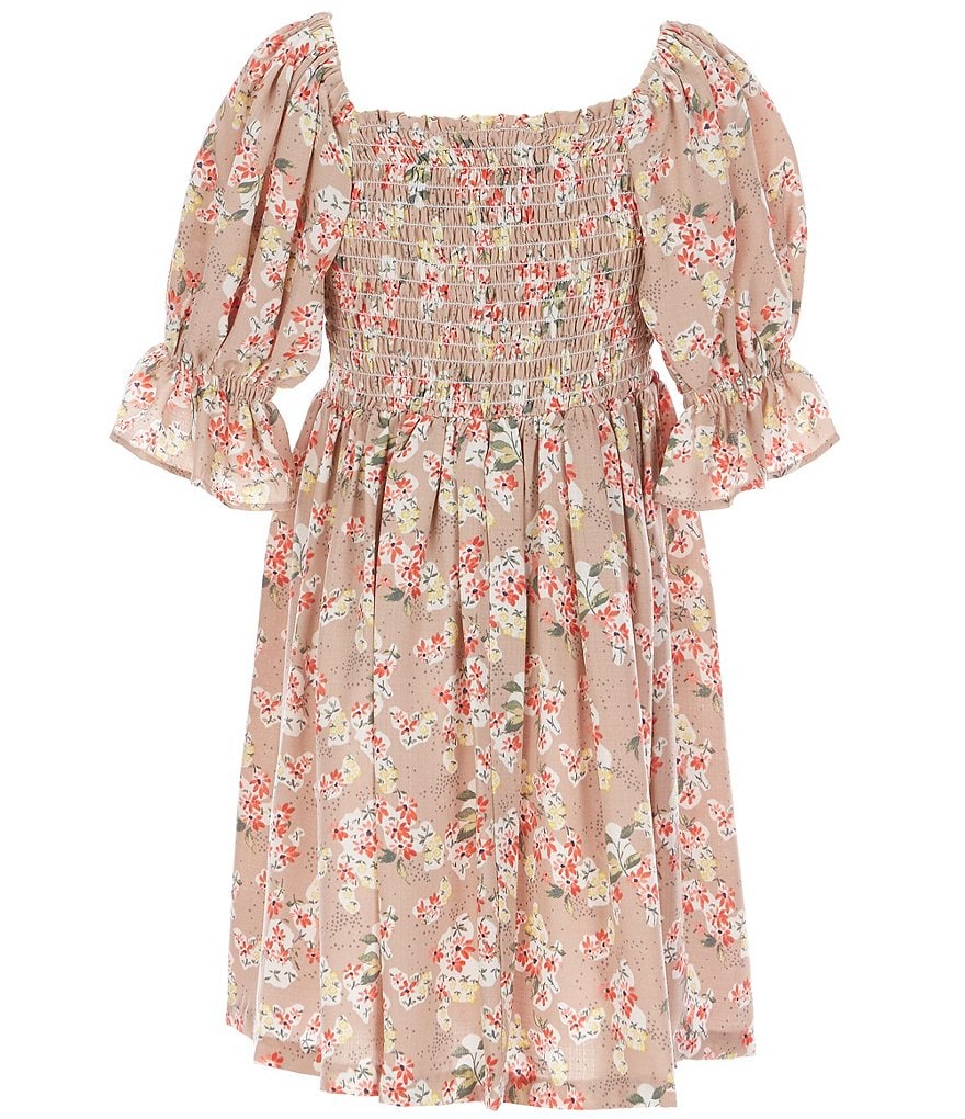 Bonnie Jean Big Girls 7-16 Puff-Sleeve Smocked Floral Fit-And-Flare Dress