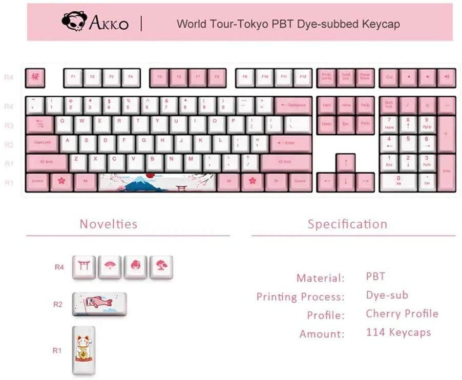 AKKO World Tour-Tokyo 114 Keys OEM Cherry Profile PBT Keycaps Set with AKKO EVA-01 158 Keys ASA Profile Full Keycaps Set