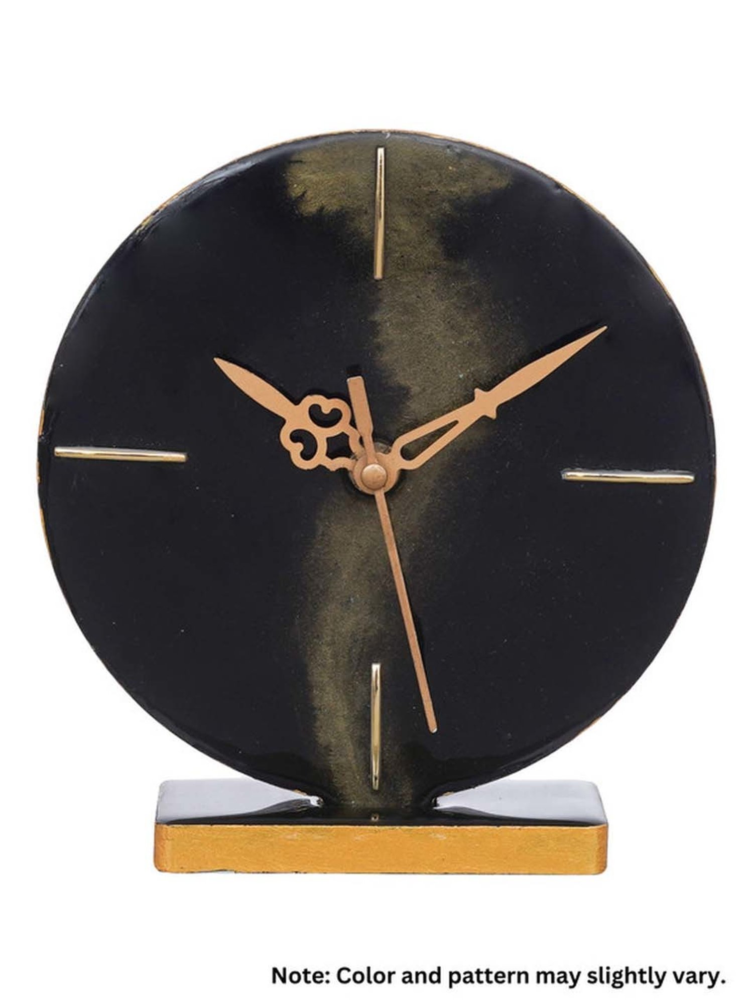 CHRONIKLE Black & Gold Resin Elegant Round Shade Analog Table Top Clock