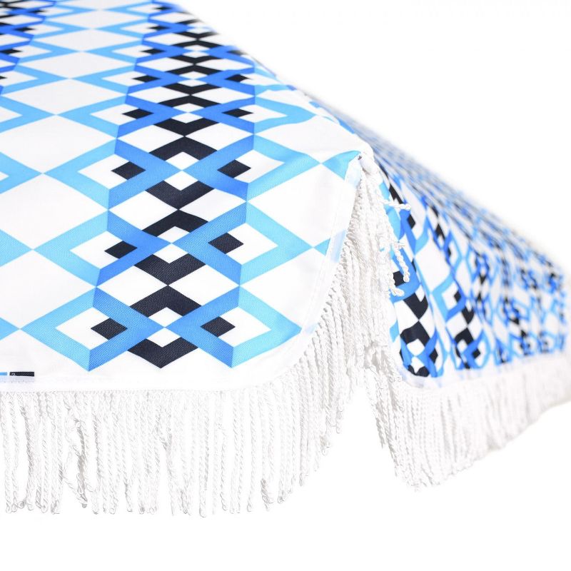 Astella  6.5 Ft. Fiberglass Beach Umbrella W/ Carry Bag - White Frame / Azure Braid Canopy NOVA656C-P5-205-FRINGE