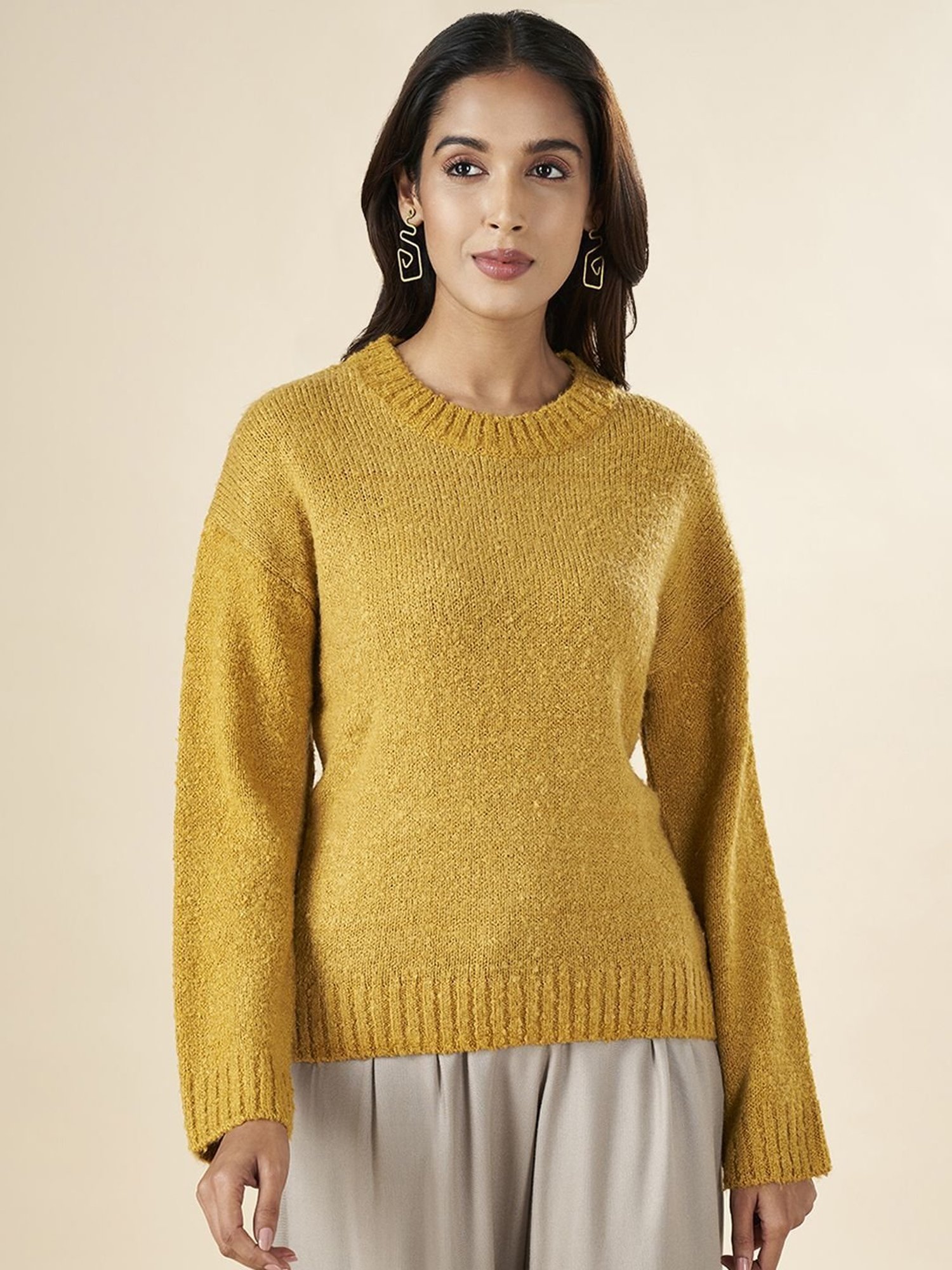 Akkriti by Pantaloons Yellow Regular Fit Sweater
