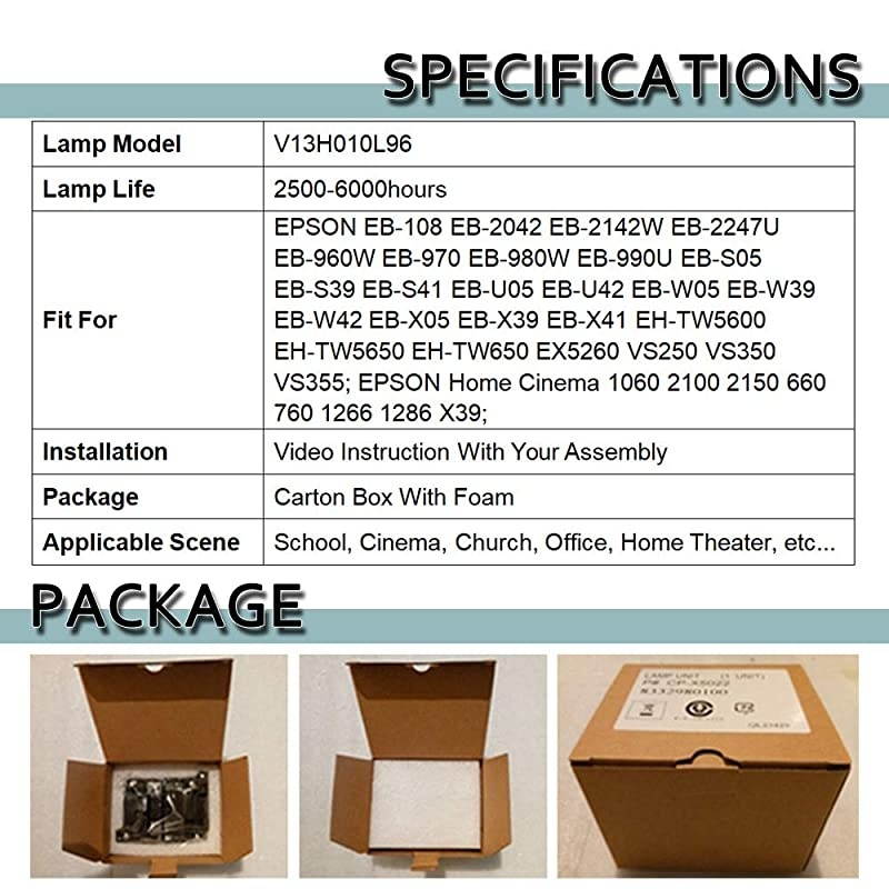 Projector Lamp Bulb V13H010L96 for Epson ELPLP96 Powerlite Home Cinema 2150 2100 660 1060 60hd VS250 VS350 VS355 EX9210 EX9220 EX3260 EX5260