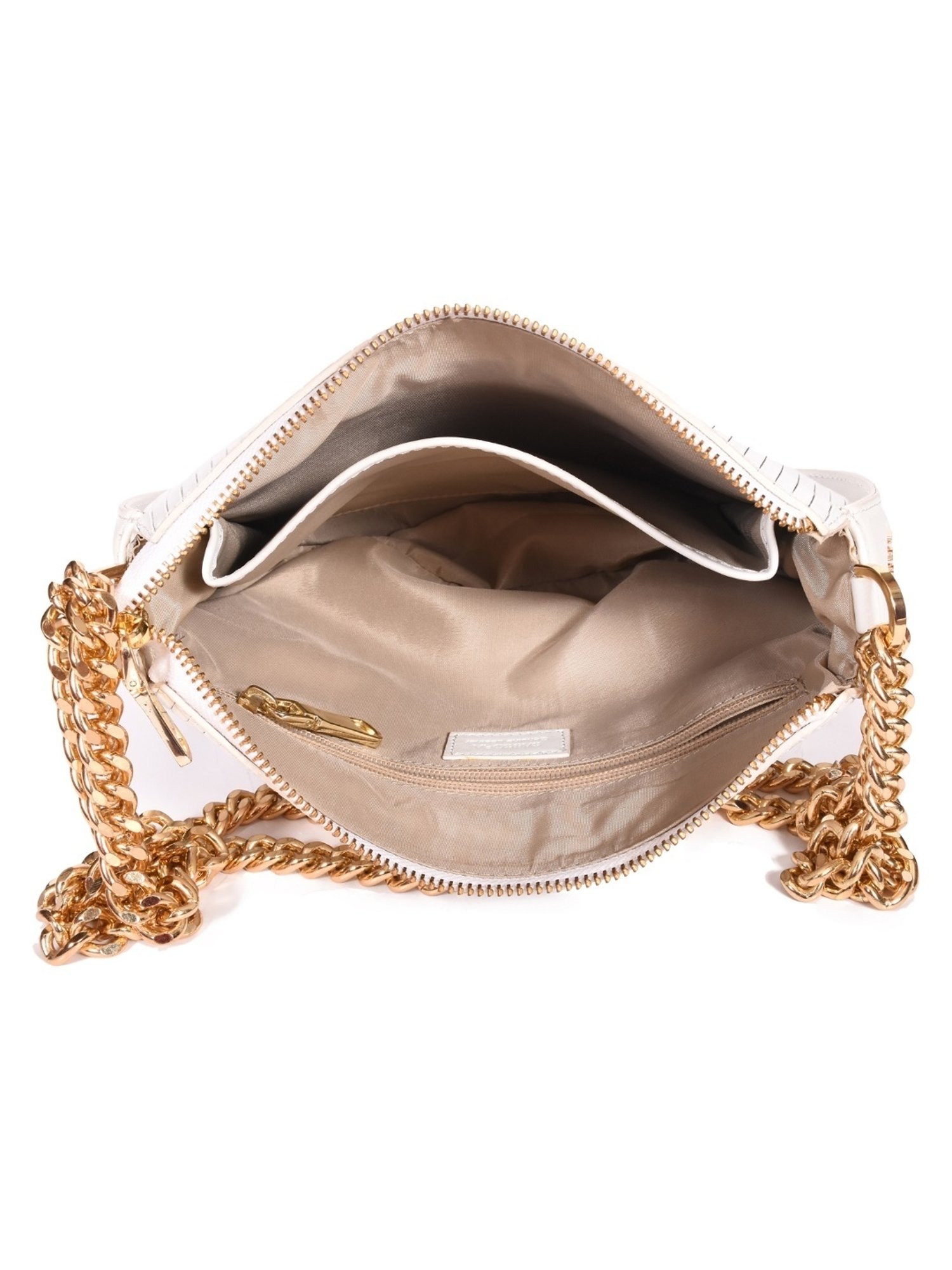 SASSORA MEI White Leather Textured Medium Shoulder Bag