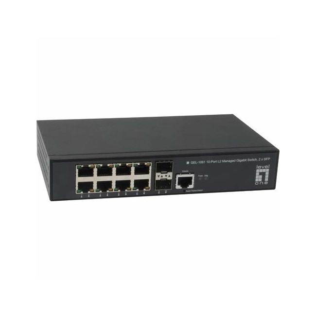 LevelOne 10-Port L2 Managed Gigabit Switch, 2 x SFP - 10 Ports - Manageable - 2 Layer Supported - Modular - Optical Fiber, Twisted Pair - Rack-mountable, Desktop