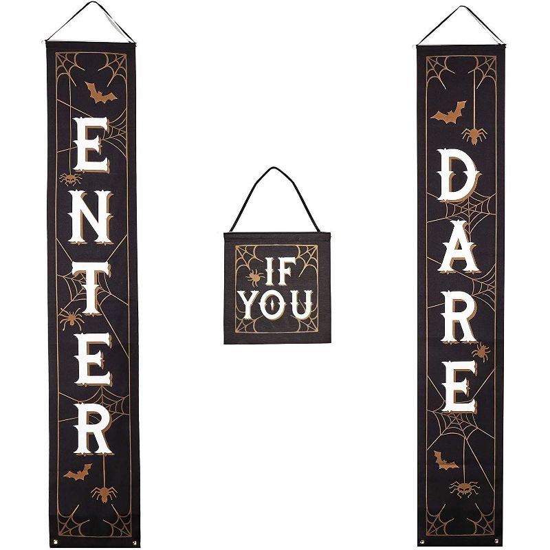 Spooky Central 3 Pack Halloween Porch Wall Decorations, Enter If You Dare Welcome Signs (2 Sizes)
