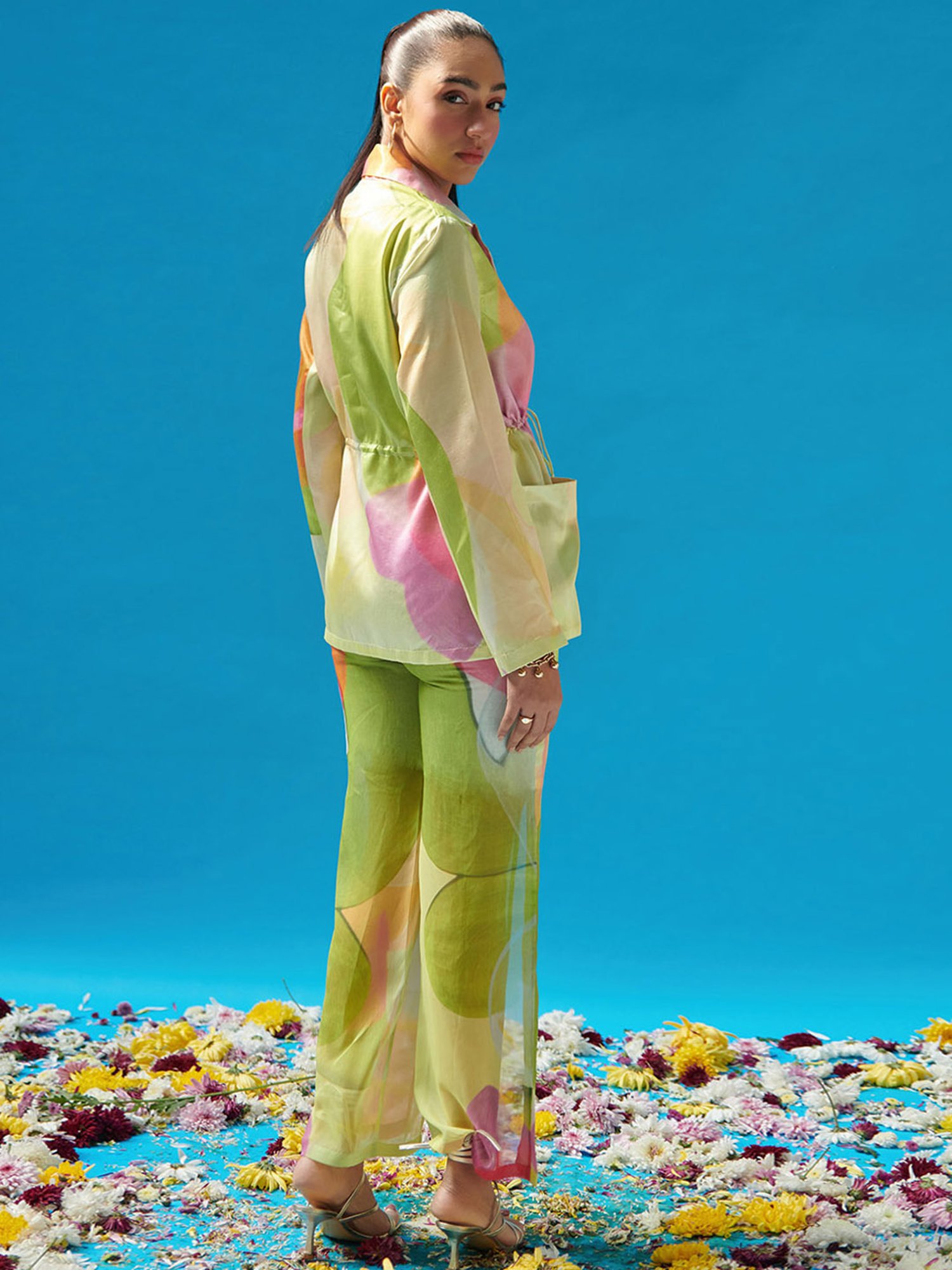 Cin Cin Green Printed Tunic With Slit Pants