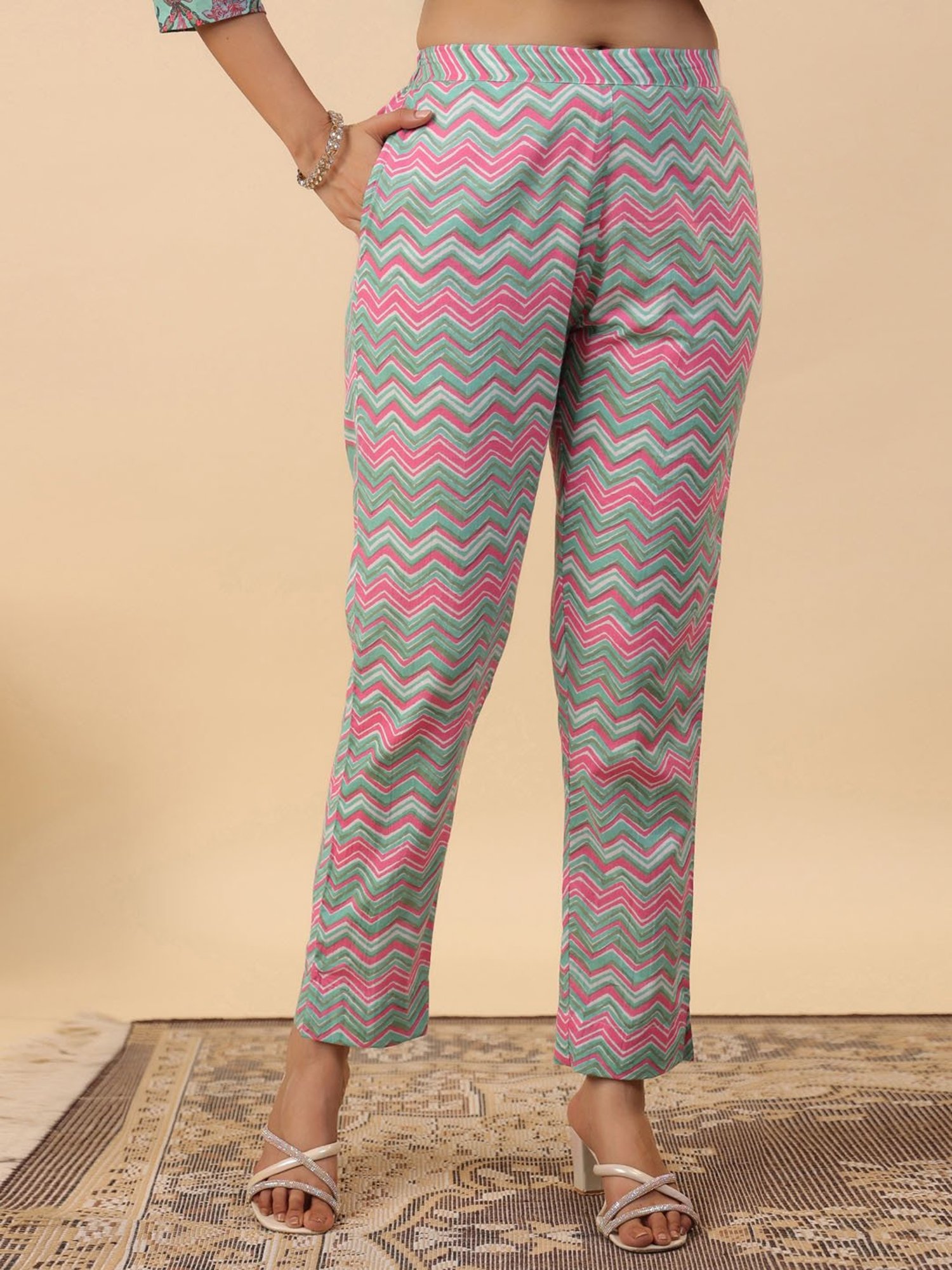 Janasya Aqua Cotton Kurta With Pants