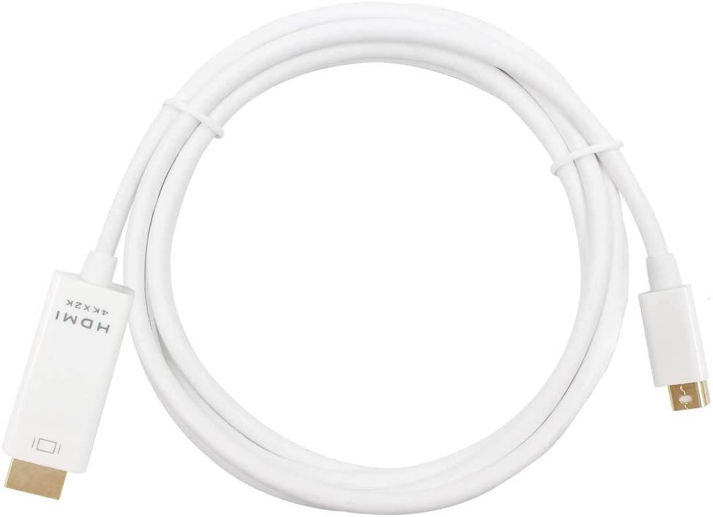 White 6 Feet Mini DisplayPort(Thunderbolt) to HDMI Adapter, Mini DP Display Port to HDMI Converter Male to Male Gold-Plated Cord Compatible for MacBook Pro, MacBook Air, Mac Mini, Microsoft Surface P