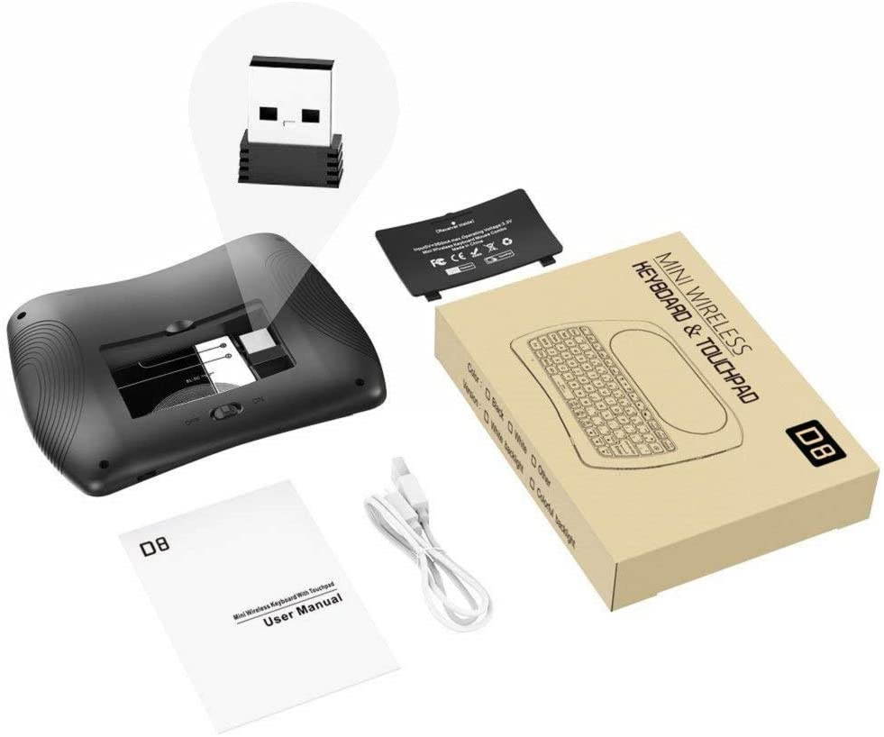 Mini Wireless Keyboard,D8 Mini Keyboard with Touchpad,Colorful Backlit Small Wireless Keyboard,Mini Handheld Remote Keyboard for PC,Raspberry Pi 4, Android TV Box,KODI,Windows 7 8 10