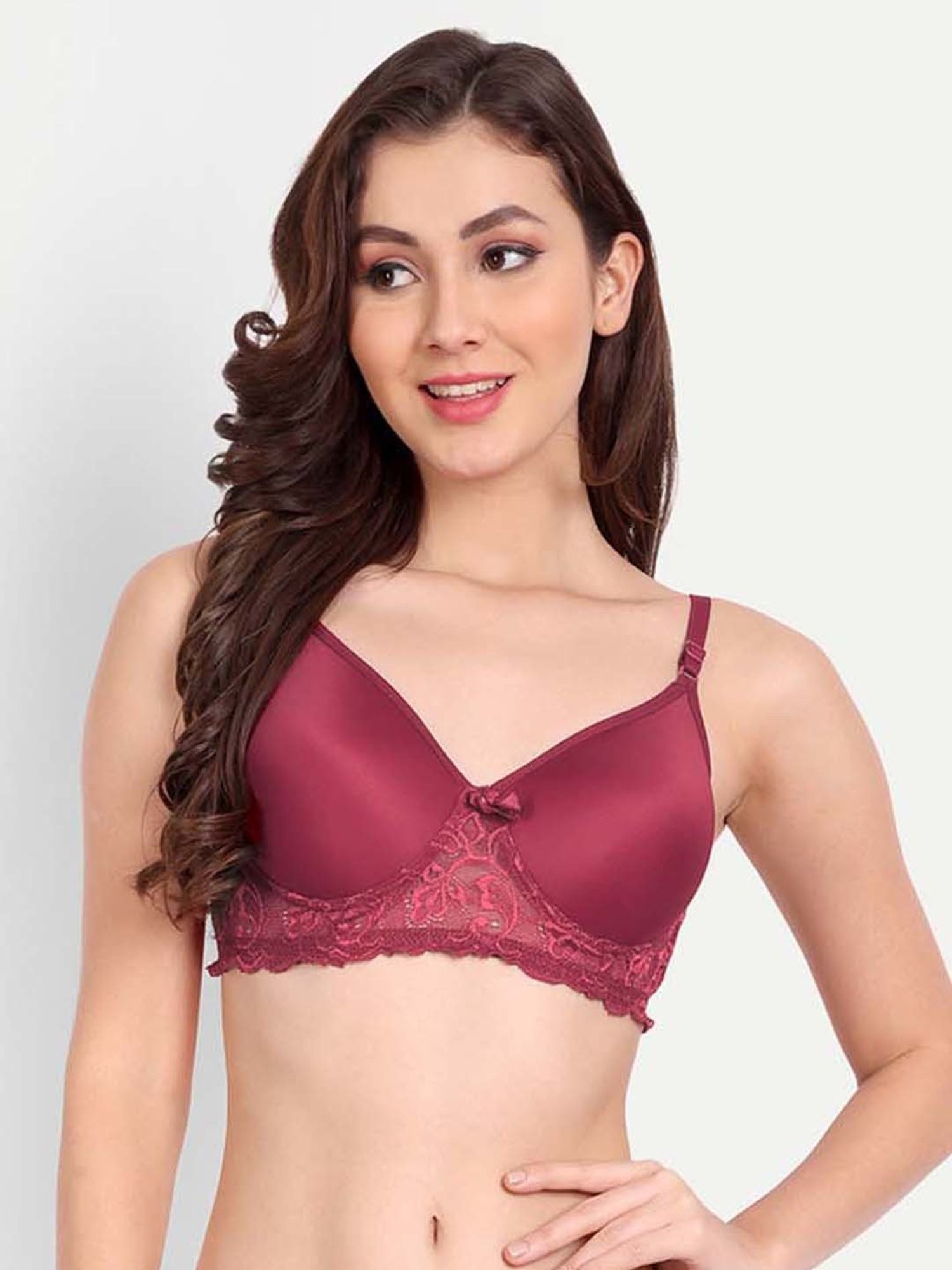 FIMS: Fashion is my Style Purple & Maroon Lace Work Everyday Bras - Pack Of 2