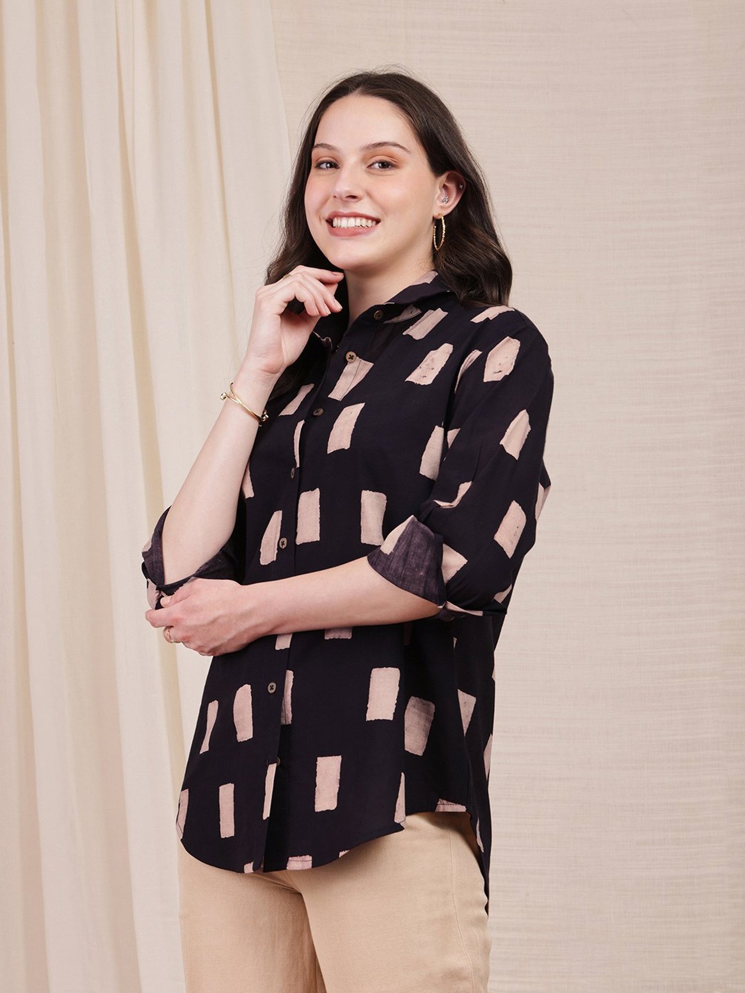 Pink Fort Black Cotton Printed Shirt