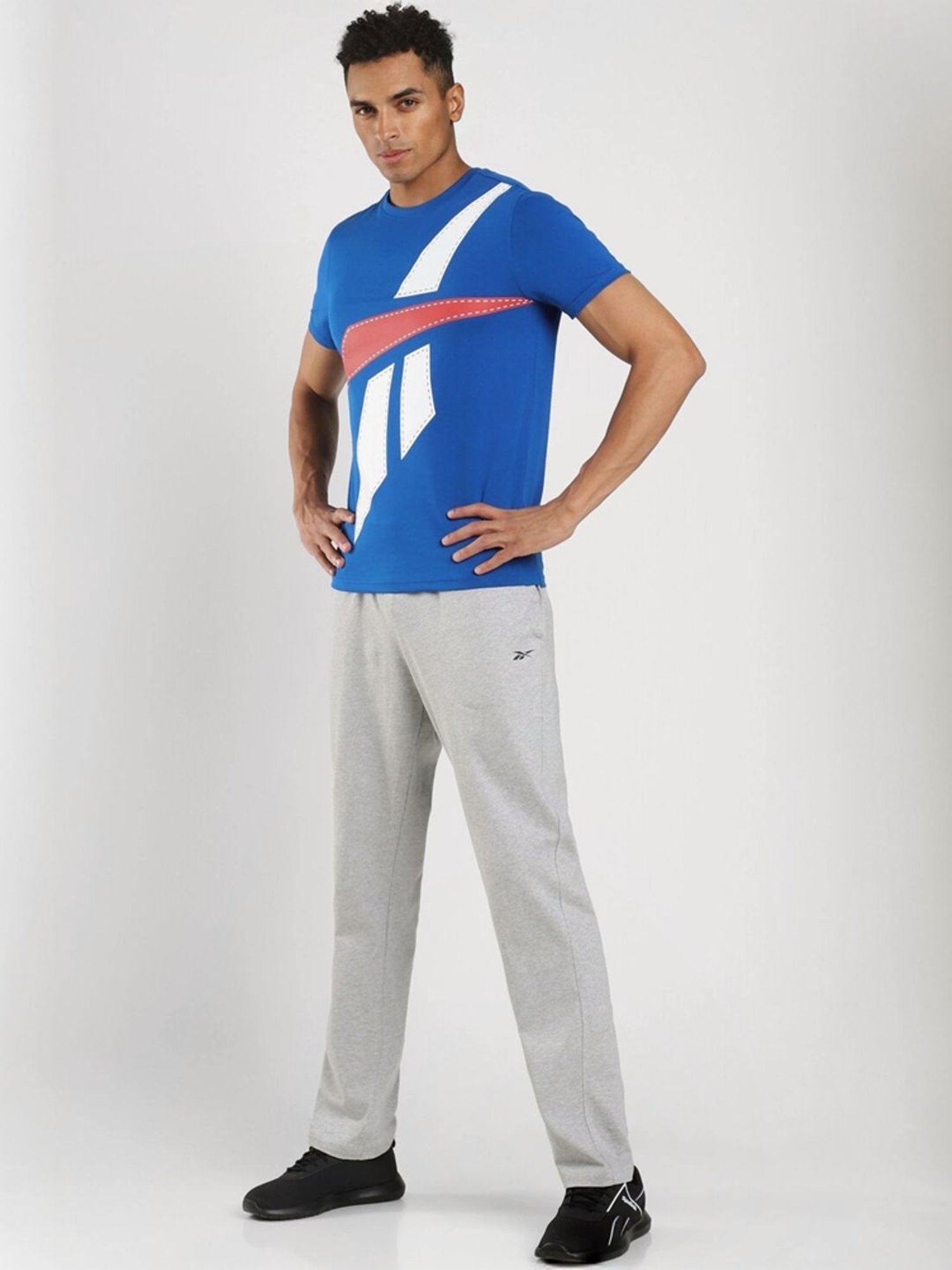 Reebok Blue Slim Fit Logo Printed T-Shirt