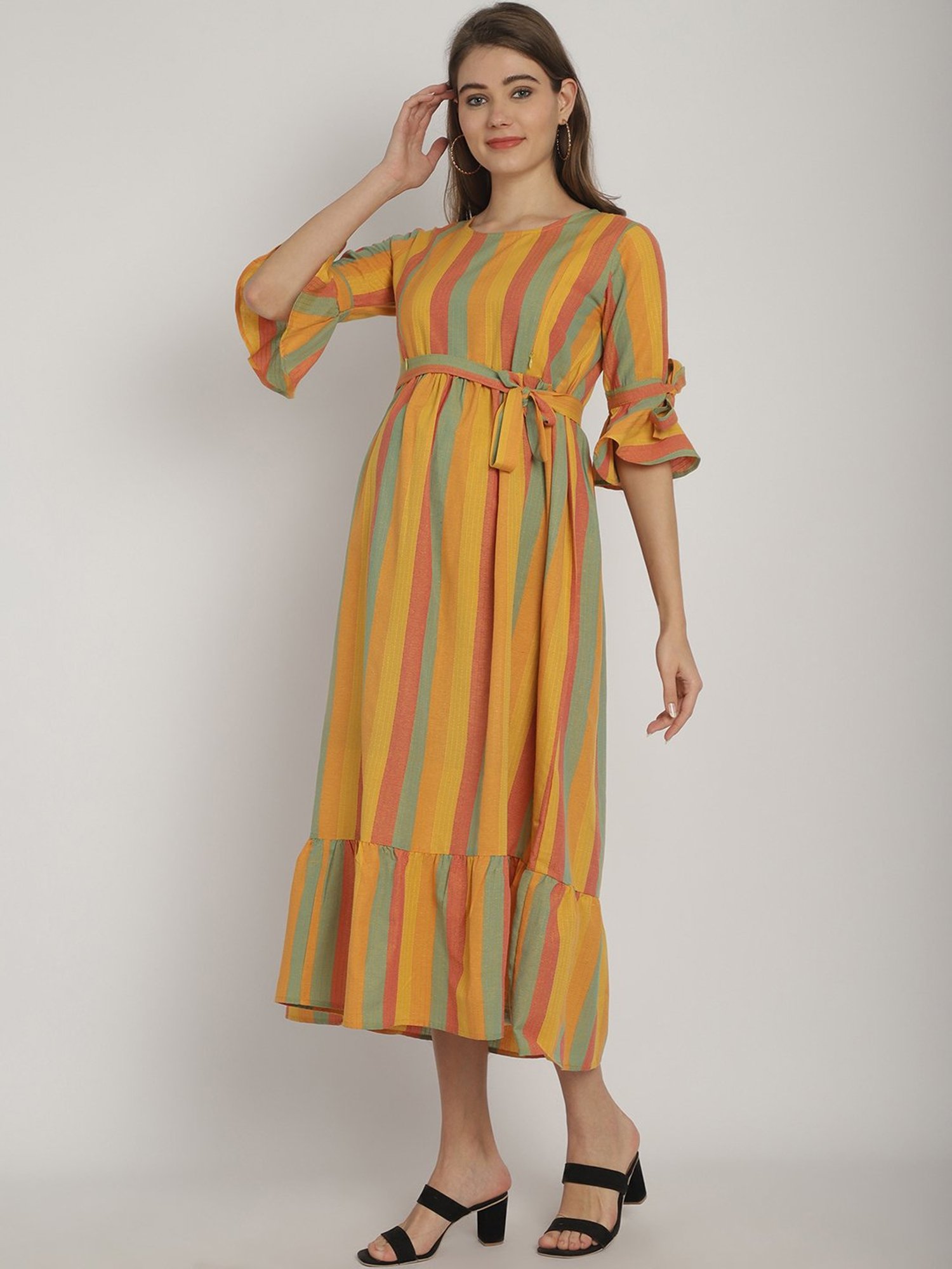 Moms Maternity Multicolor Striped Maternity Maxi Dress