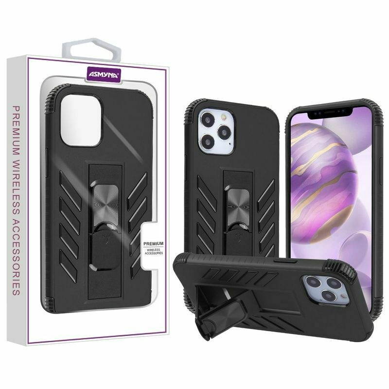 For  iPhone 12 Pro Max 6.7" Black Hard TPU Hybrid Plastic Case w/stand