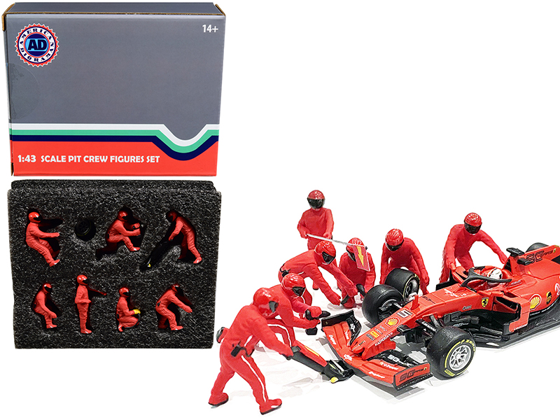 Formula One F1 Pit Crew 7 Figurine Set Team Blue for 1/43 Scale Models by American Diorama
