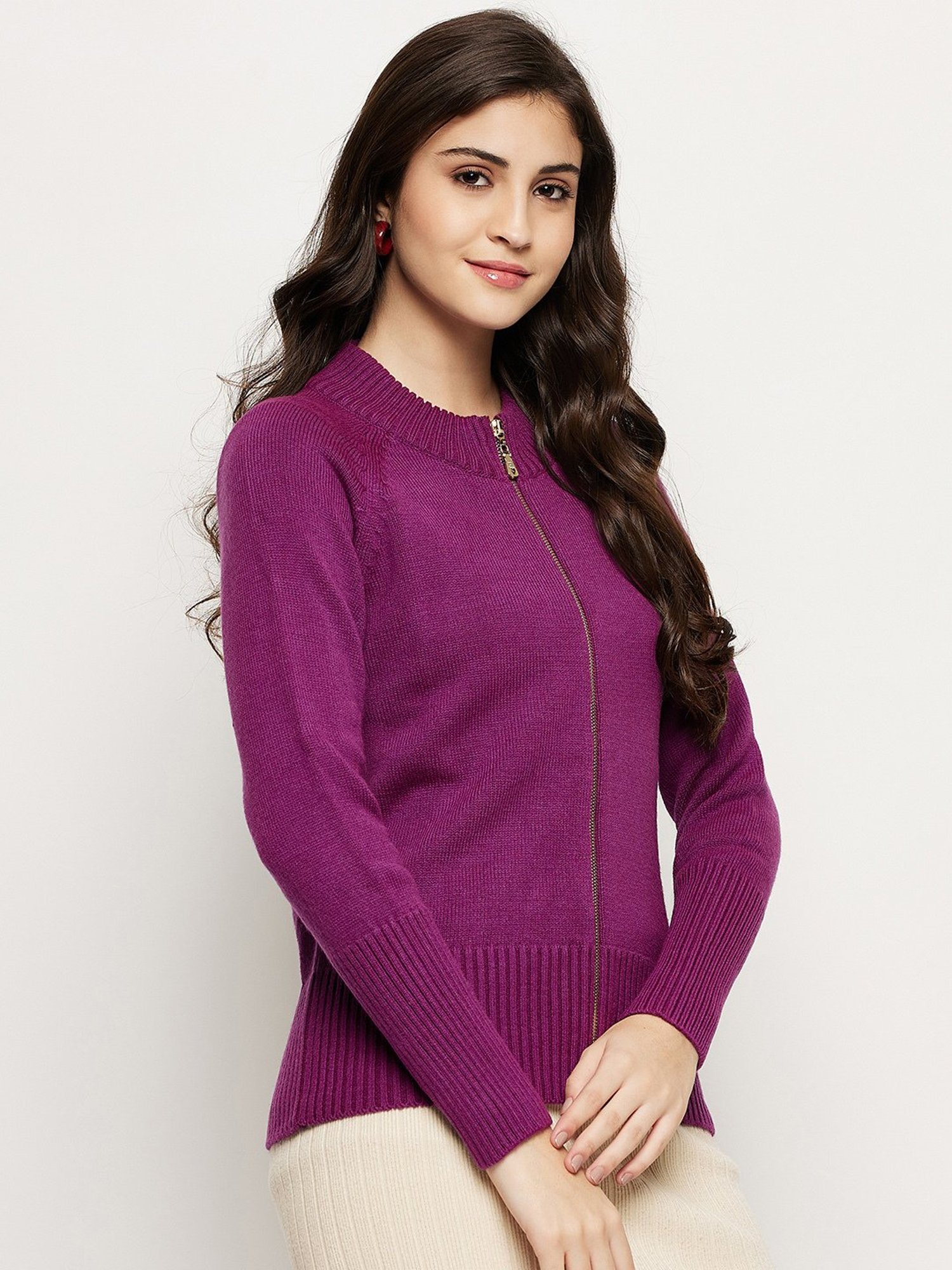 MADAME Dark Purple Regular Fit Sweater