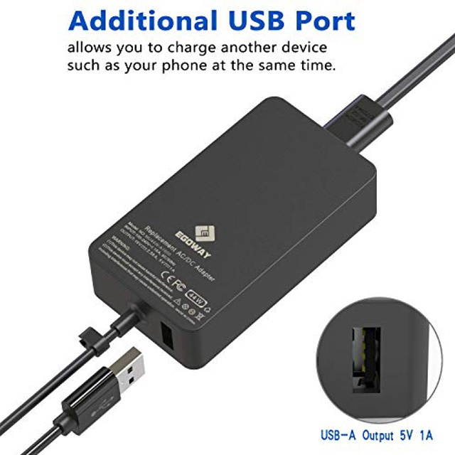 Surface Pro Charger, E EGOWAY 44W 15V 2.58A Power Supply Adapter Compatible with Surface Pro X 7 6 5 Surface Laptop 3 2 1 Surface Go Surface Book with Wall Plug and 6ft Power Cord
