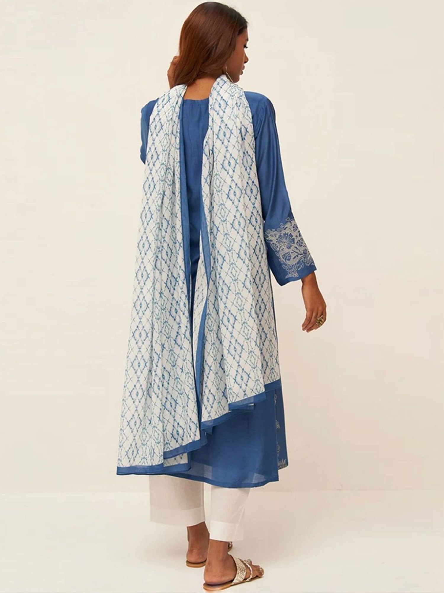 Ganga Fashions Blue & White Dhoop Embroidered Kurta with Salwar and Dupatta