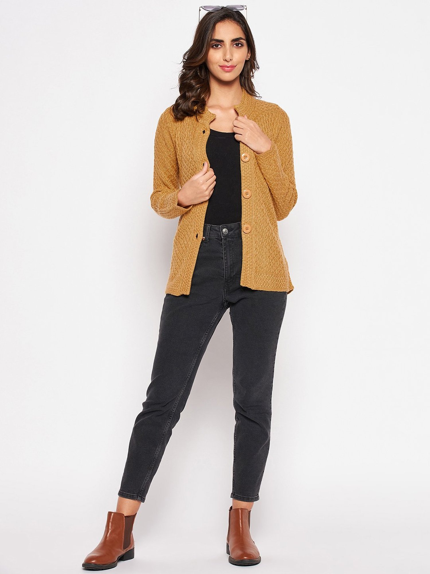 Crozo By Cantabil Mustard Cardigans