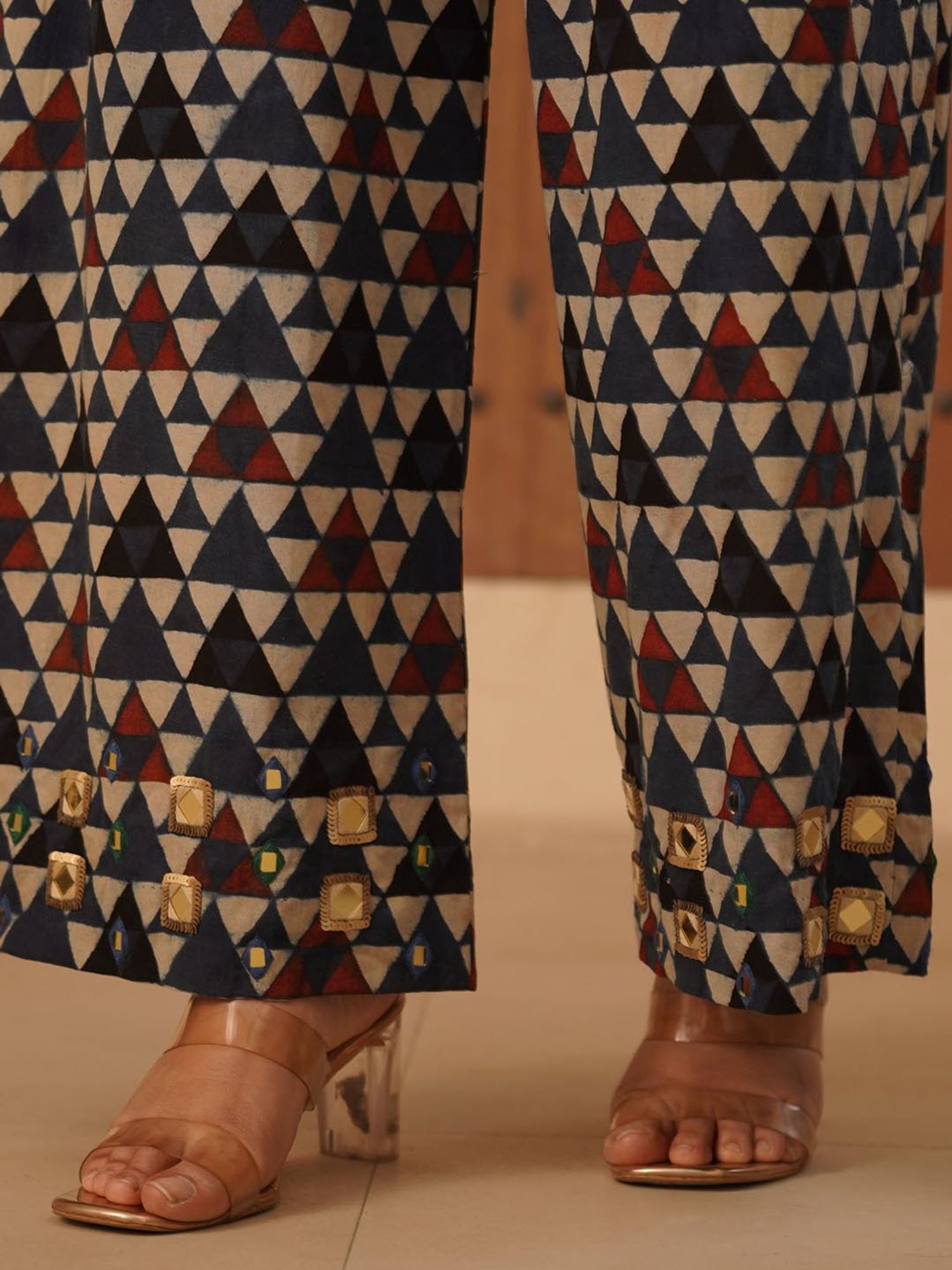 Love Chic Ajrakh Cotton Palazzo with hand embroidery