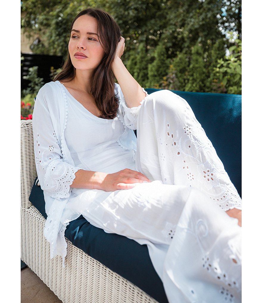 M Made in Italy Eyelet Lace Wide Leg Coordinating Palazzo Pants