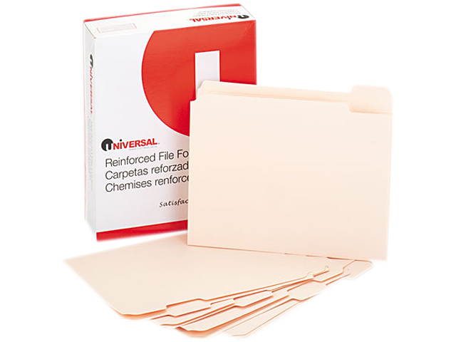 UNIVERSAL File Folders 1/5 Cut Assorted Two-Ply Top Tab Letter Manila 100/Box