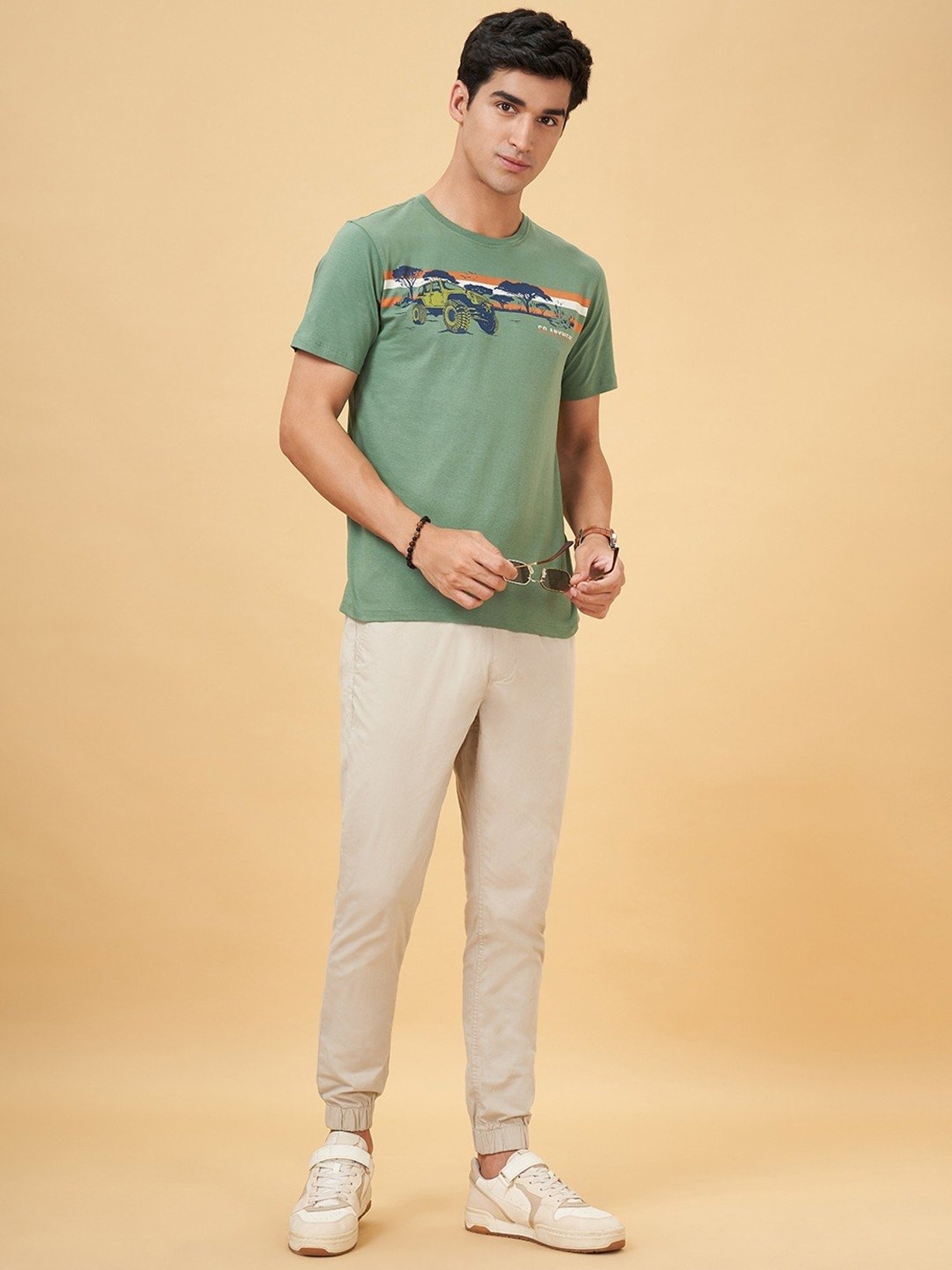 Urban Ranger By Pantaloons Mineral Blue Cotton Slim Fit Printed T-Shirt