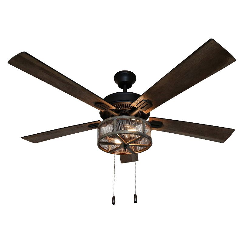 52" LED 5-Blade Dixsie Woodgrain Caged Farmhouse Lighted Ceiling Fan - River of Goods