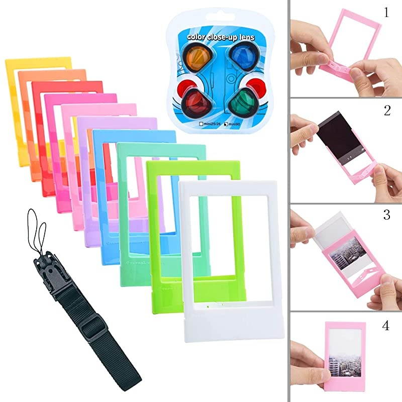 Accessories Bundle Kit Set Compatible with Fujifilm Instax Mini 90 Instant Film Camera, Accessory Include Case, Album, Stickers, Photo Frames, Hanging Frame, Filter, Strap, Brown