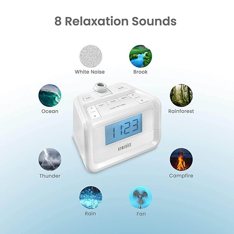 Dual Alarm Digital FM Clock Radio | Time Projection , 8 Relaxing Nature Sounds , LED Display , Multi-Alarm | Snooze , Sleep Timer , Nightlight , Ceiling Clock | SoundSpa