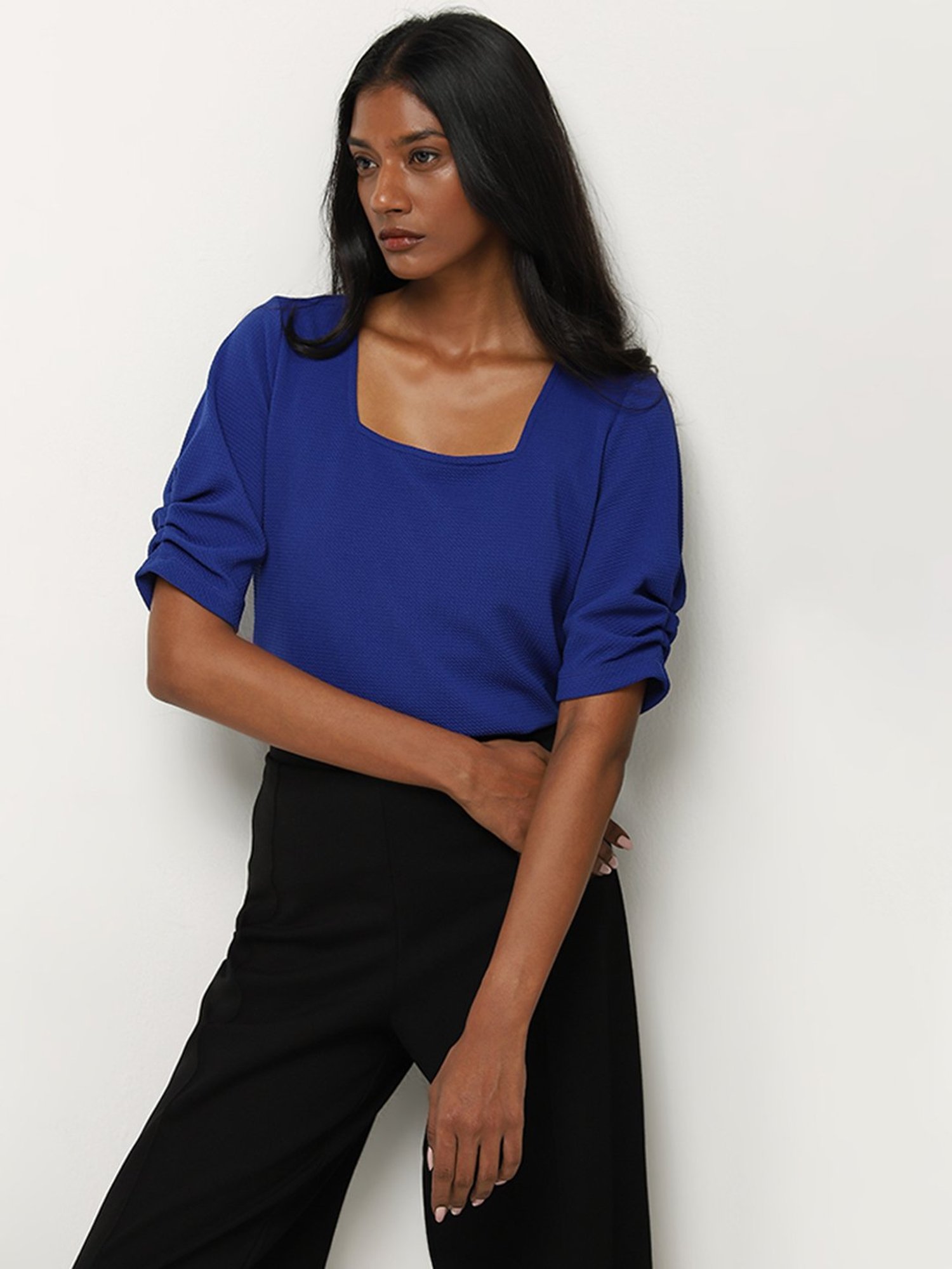 Wardrobe by Westside Blue Self-Textured Top