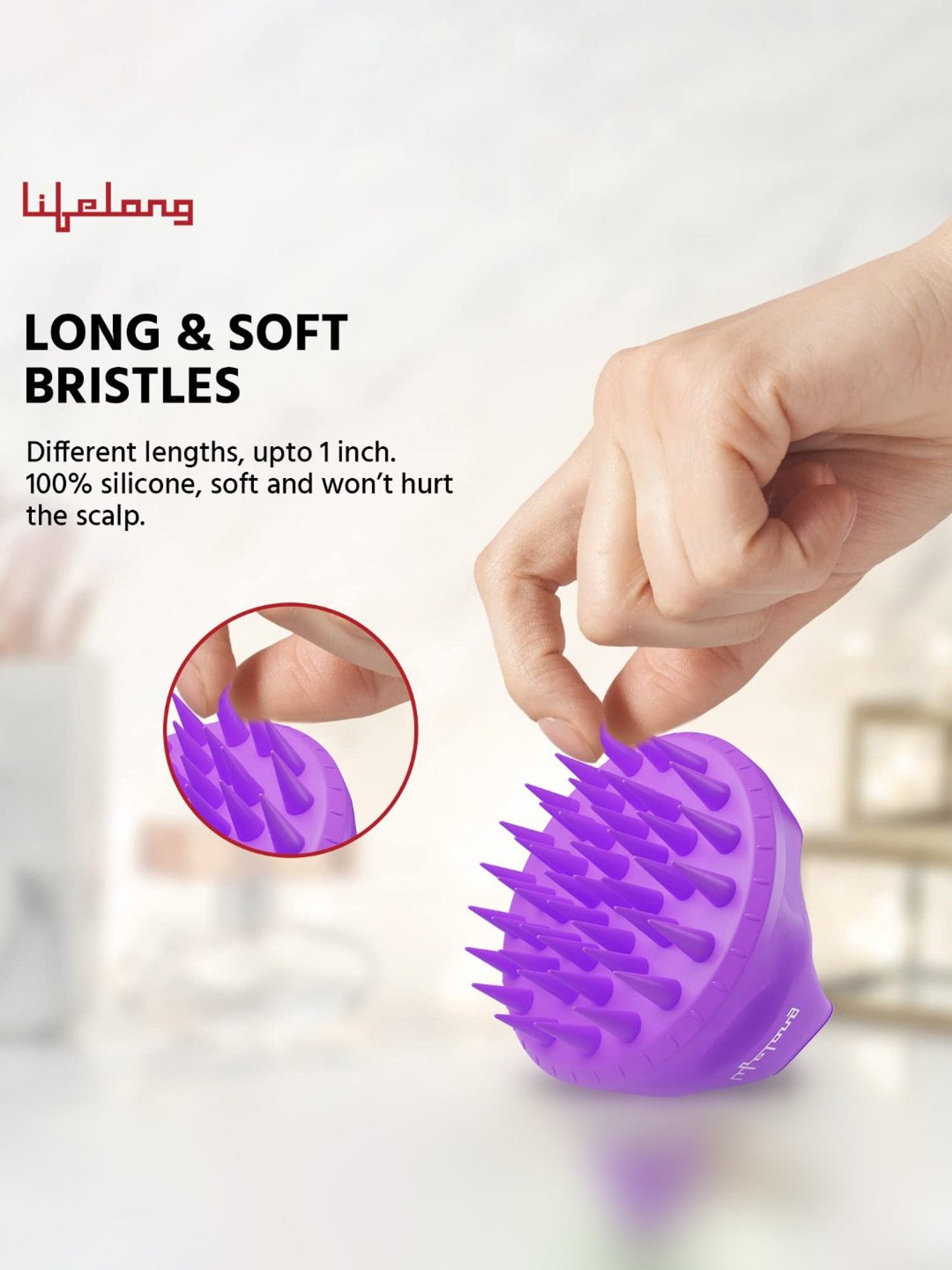 Lifelong LLM666 Silicone Scalp Massager Shampoo Brush with Body Scrubber (Purple)